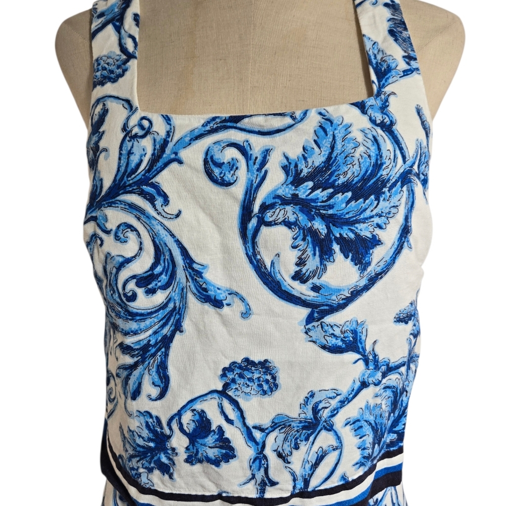 LOFT  Blue and White Printed Linen Blend Shorts Set - Picture 2 of 9